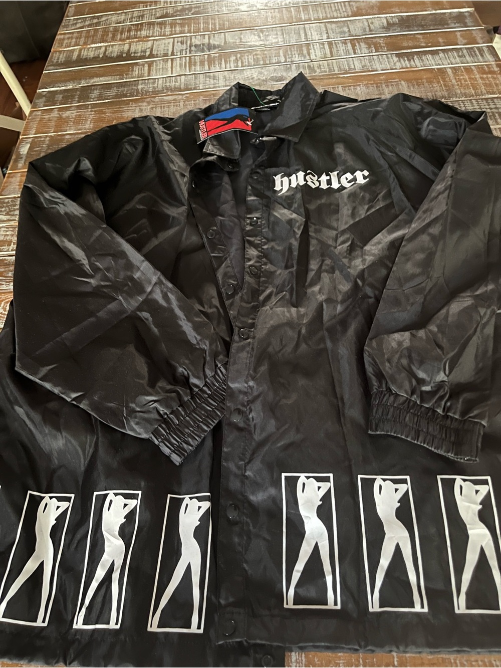 Hustler Hollywood Black Windbreaker Jacket with White Silhouette Panels